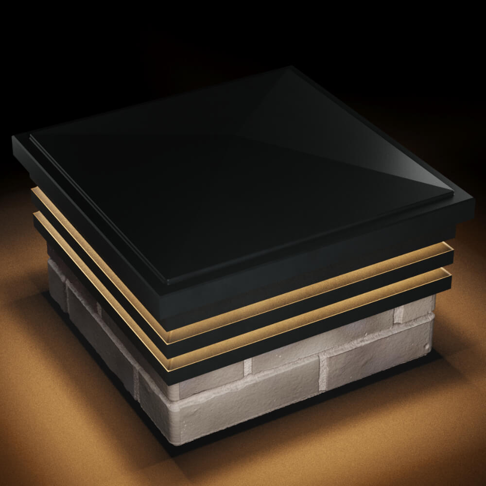 Колпак Zking Бона ХайТек Черный на столб 1.5х1.5 кирпича (385х385мм) с подсветкой в Ишиме фото