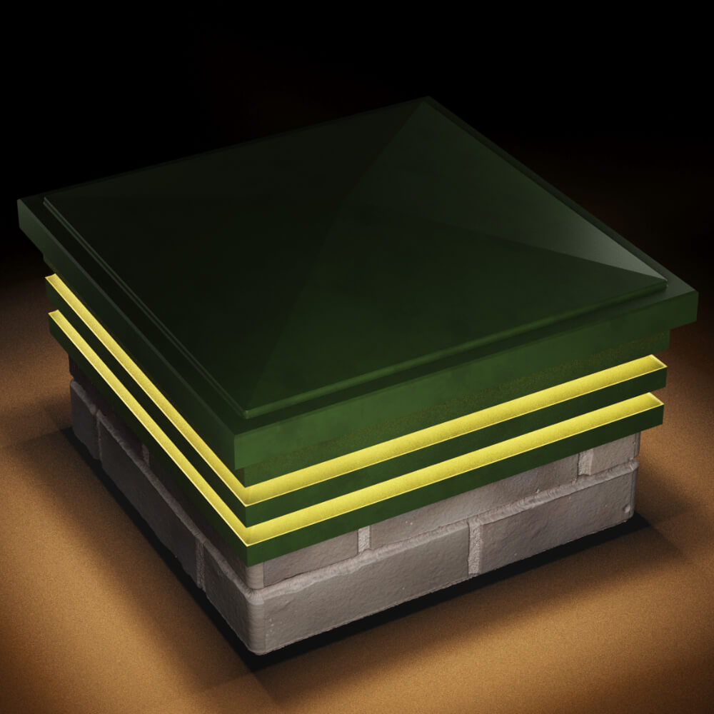 Колпак Zking Бона ХайТек Зеленый на столб 1.5х1.5 кирпича (385х385мм) с подсветкой в Ишиме фото